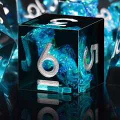 AUSTOR seven-die DND dice in display box, Black & Blue with silver accents for tabletop use