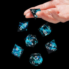 AUSTOR seven-die DND dice multi-color-foiling under varied light