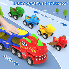 AUTGA dinosaur tailgate opens to transport the four mini cars.