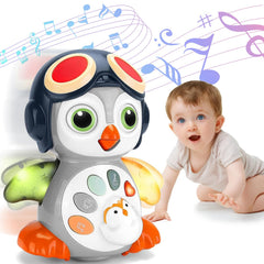 Autumety crawling musical penguin toy with light-up wings for engaging play.