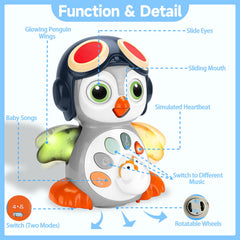 Autumety penguin toy supports tummy time and baby motor development.