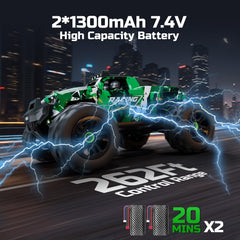 AUYRZ RC car wheel close-up emphasizing grip tires on diverse terrain.