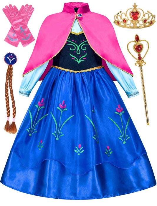 Avady Princess Dress with cape and crown for party costumes