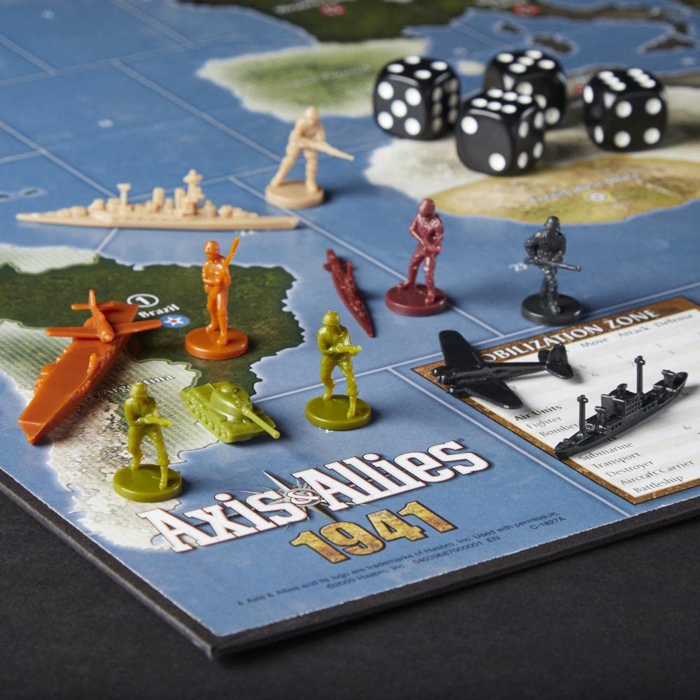 Avalon Hill Axis 1941 combat dice showing clear results for engaging battles.