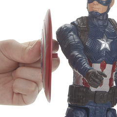 Side view of 12-inch Captain America with red-blue suit details
