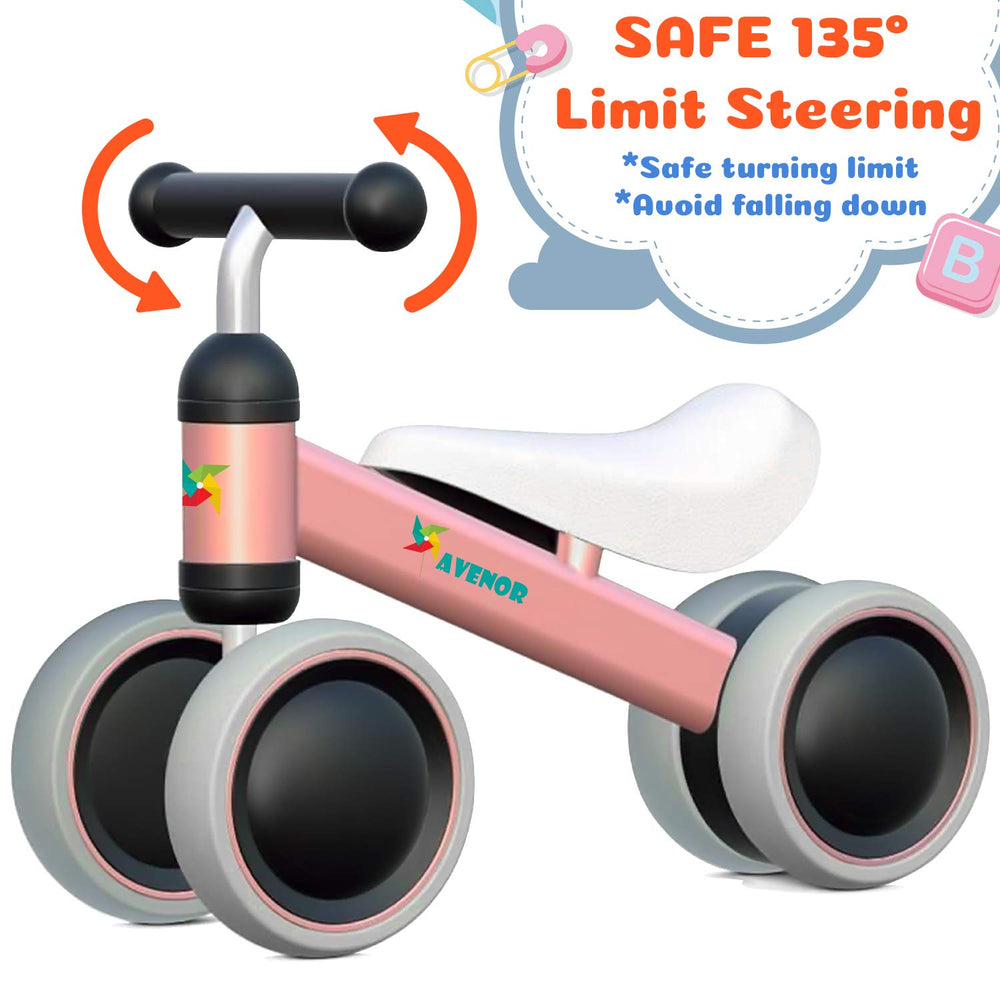 Avenor four-wheel balance bike promotes toddler balance and motor skill development.