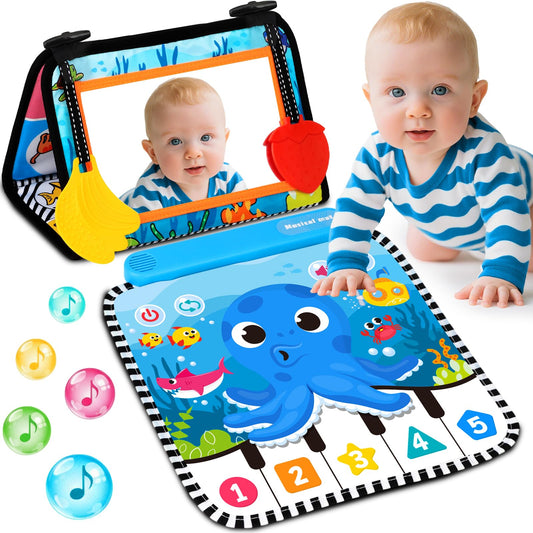 Avesa tummy time mat mirror with black and white patterns to support early visual focus.