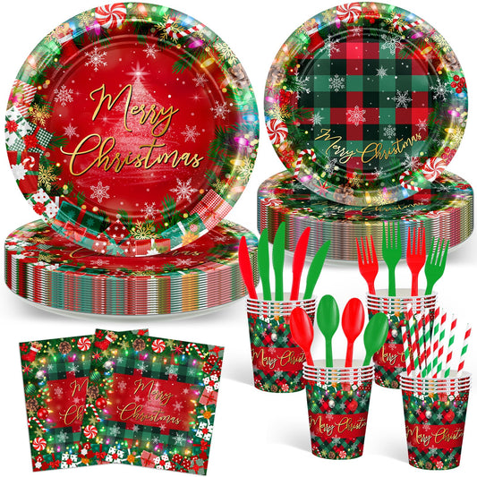 Avezano Christmas plates 9-inch red plaid for festive dining and easy cleanup.