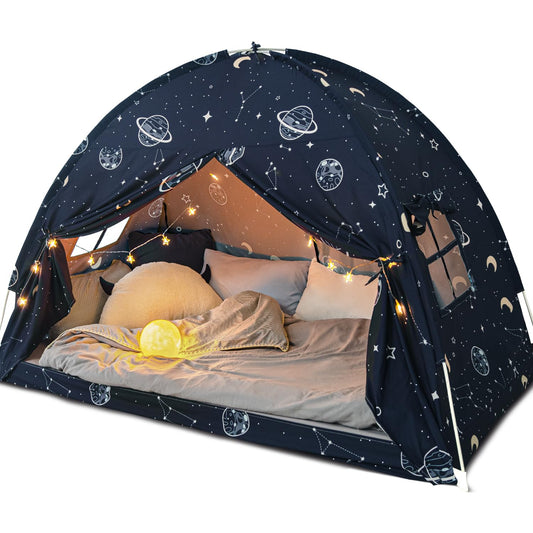 Avrsol twin space play tent with imaginary planet design creating a cozy private nook for kids