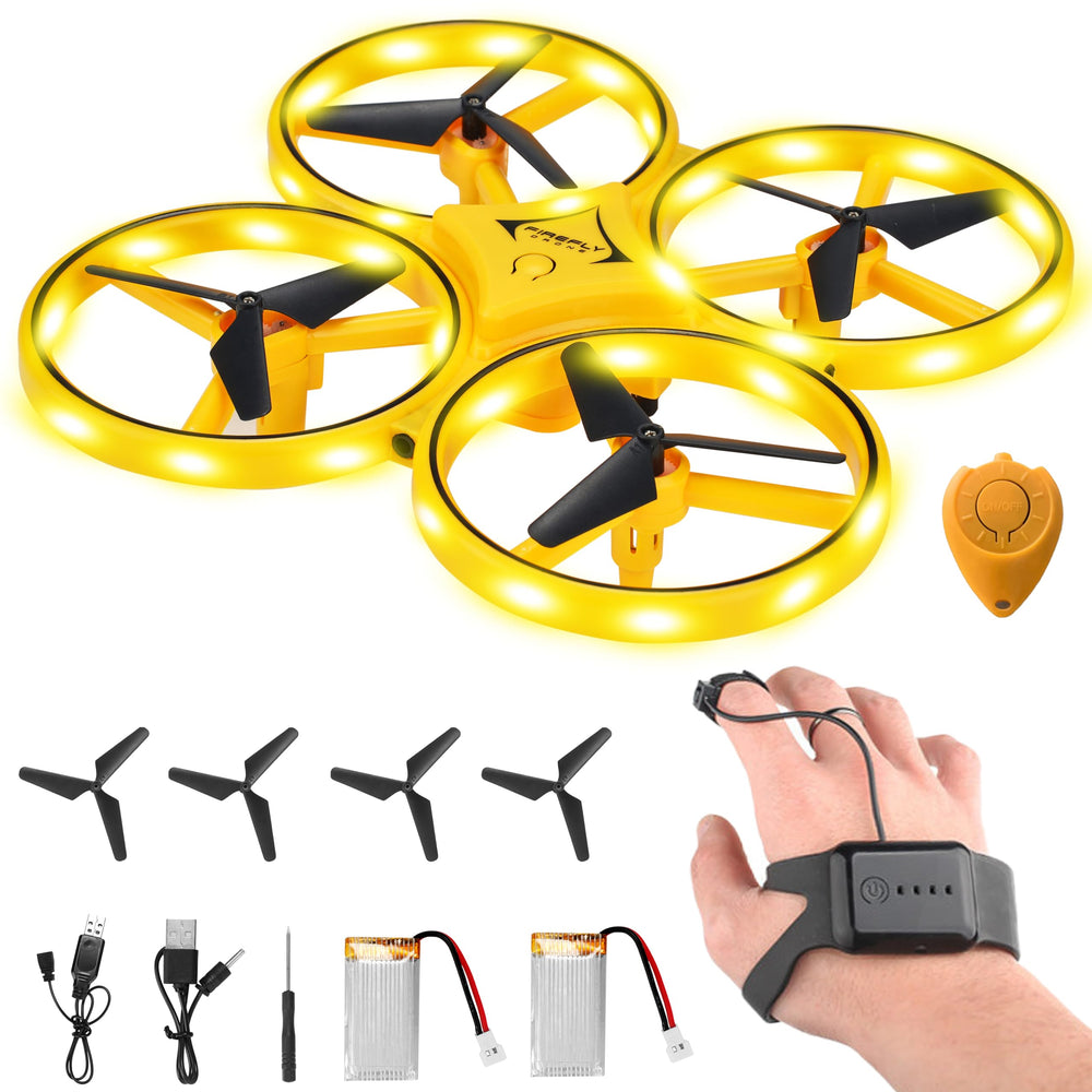 Awaiymi hand-controlled drone paired with smart watch for easy kid-friendly setup.