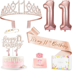 Awfrky rose gold crown with rhinestones for 11th birthday photos
