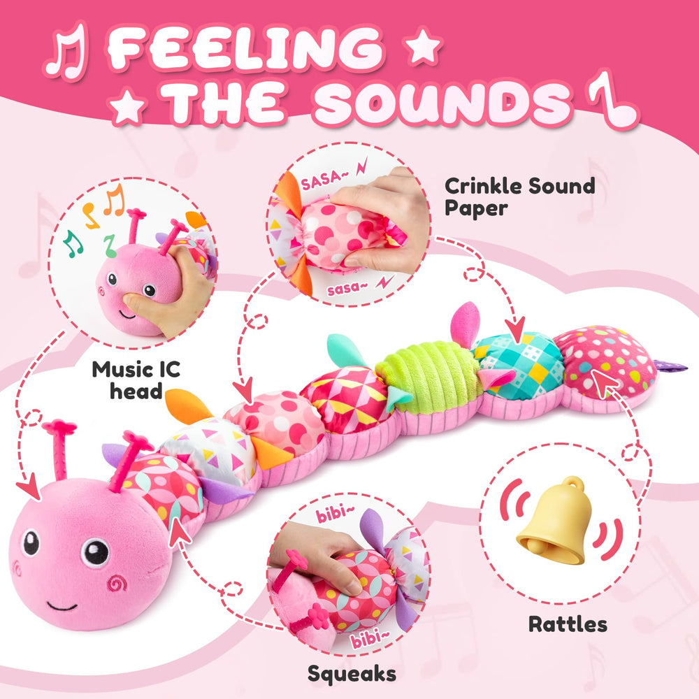 AWOTOY baby toy with pink colorful body aids visual tracking and exploration.