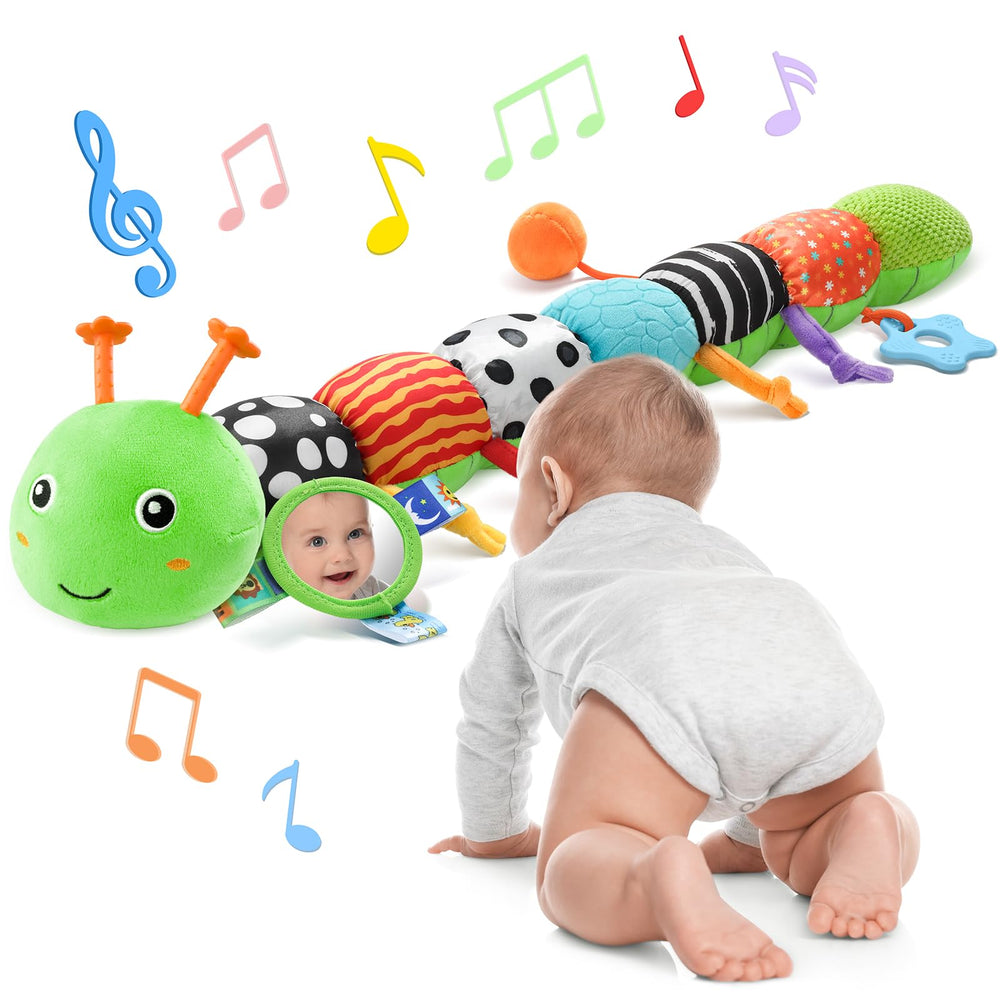AWOTOY 6-in-1 Caterpillar plush promotes tummy time and sensory play.