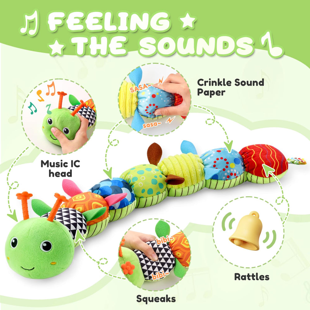 AWOTOY caterpillar body features a playful rattle to engage auditory senses