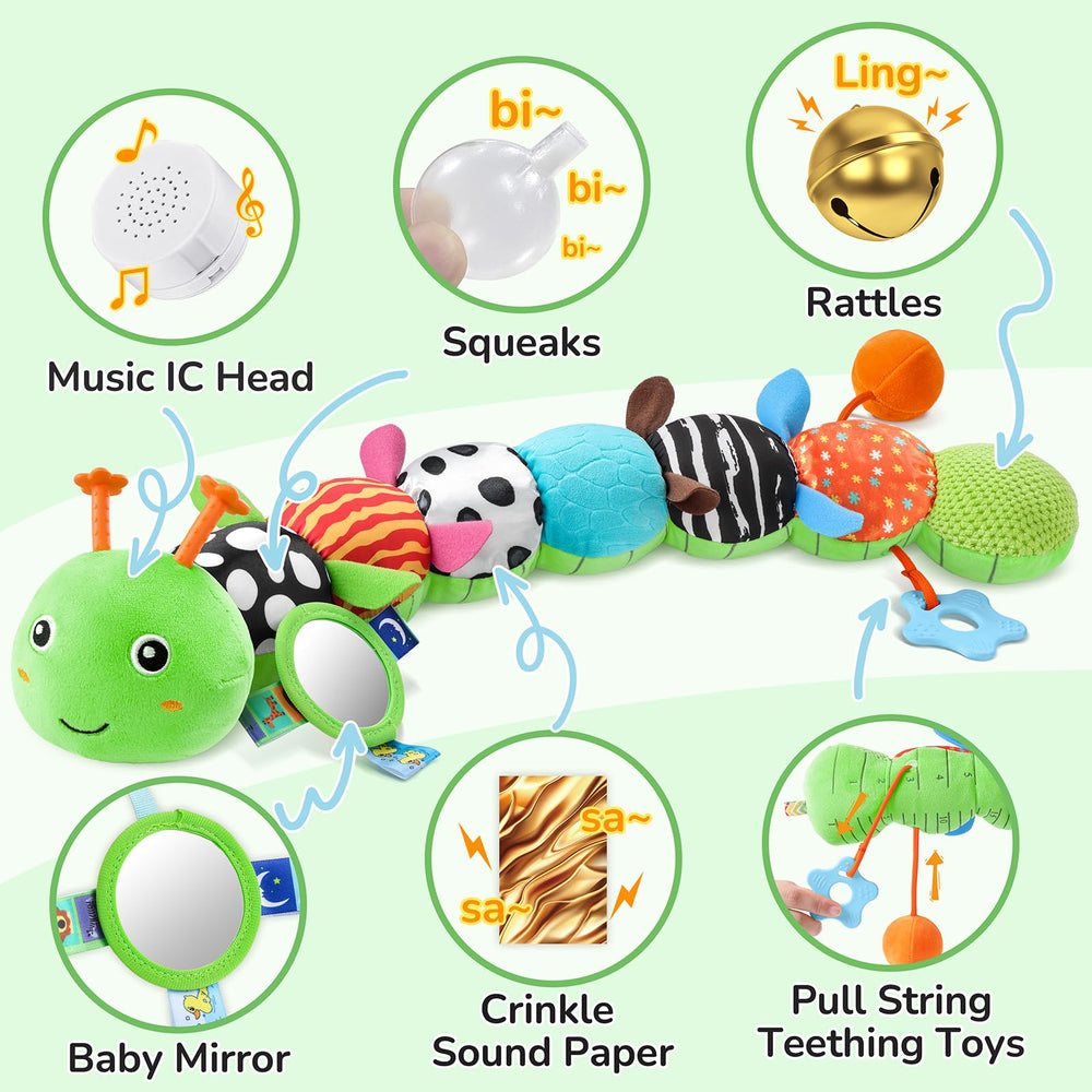 AWOTOY Caterpillar crinkle wings provide tactile stimulation during play.