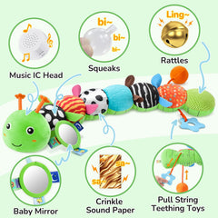 AWOTOY Caterpillar crinkle wings provide tactile stimulation during play.
