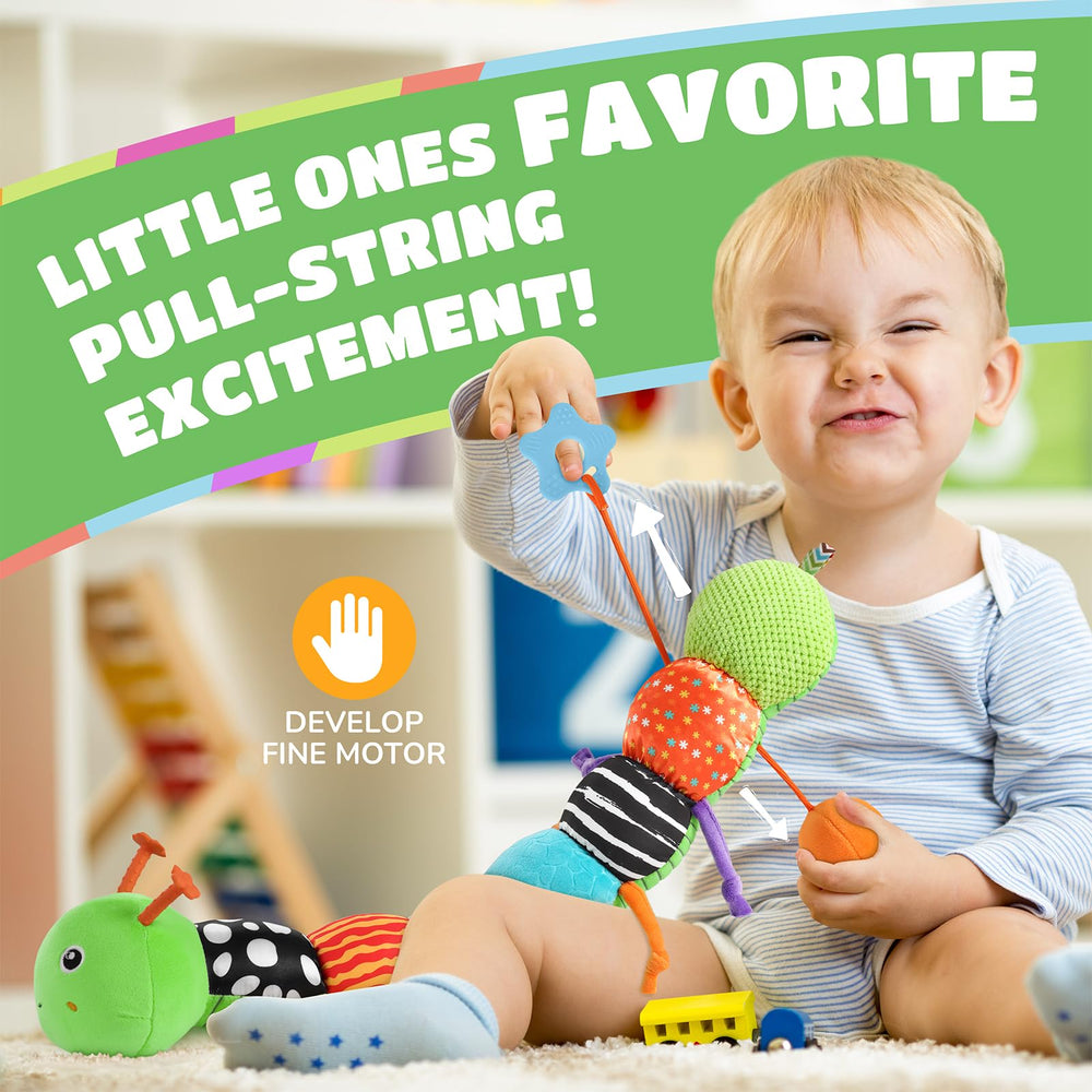 AWOTOY pull-string segment motivates grasping and fine motor exploration.