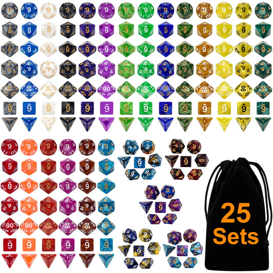 Awpeye DND dice set in 25 colors for smooth rolls and easy reads.