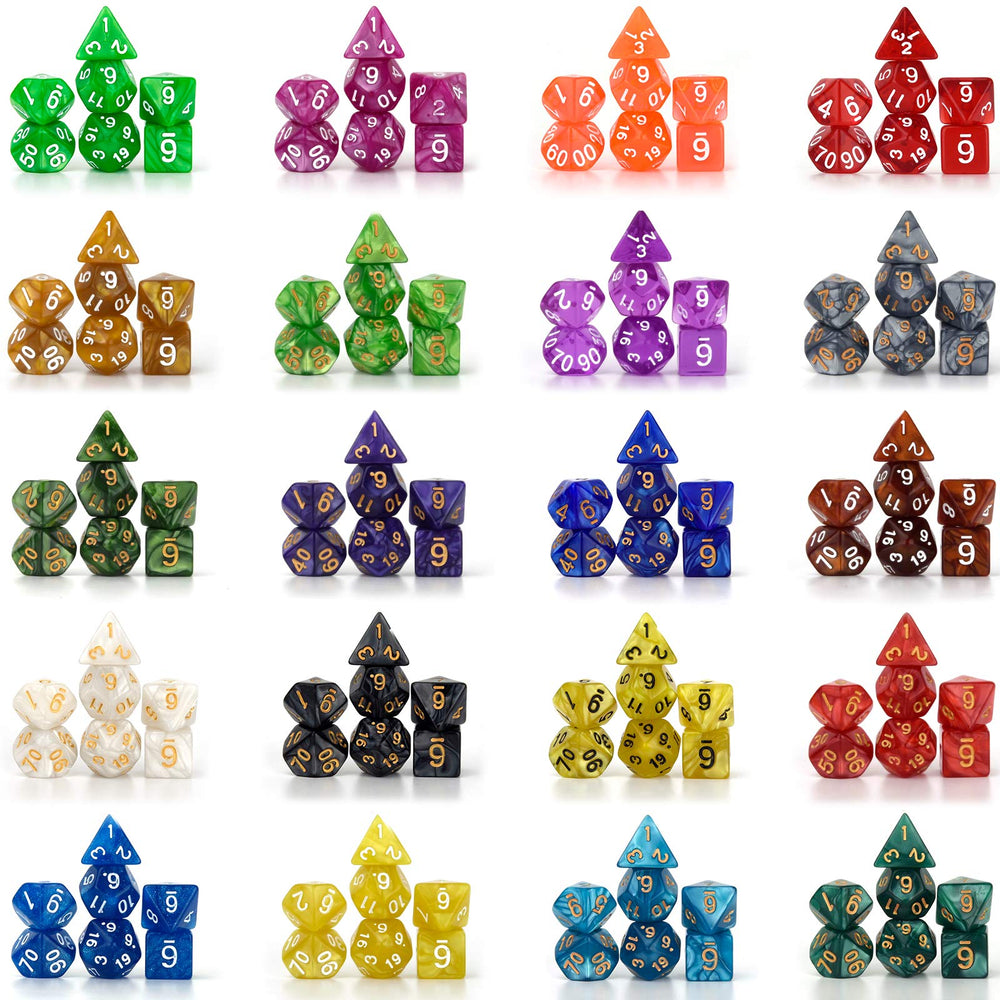 Durable acrylic Awpeye polyhedral dice with readable engravings up close.