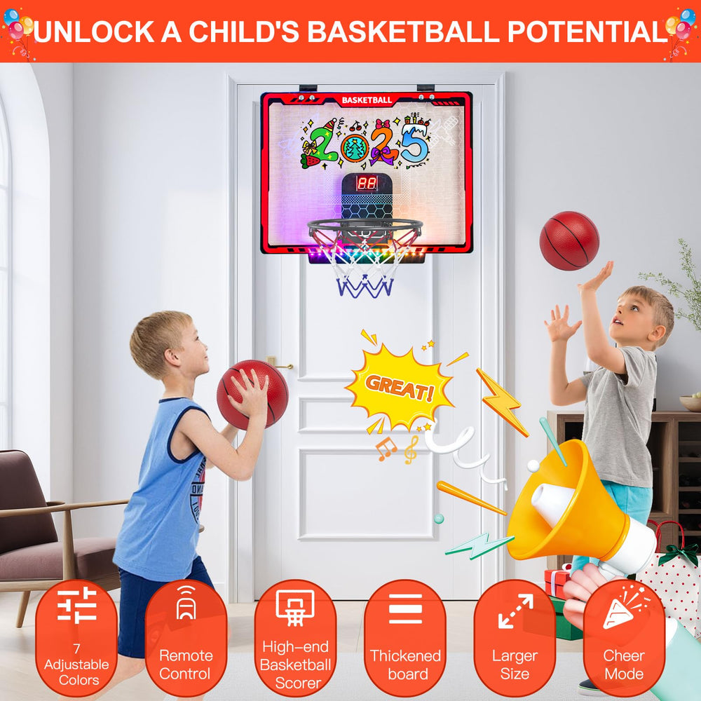 Awsoo basketball hoop set includes four balls for continuous practice.