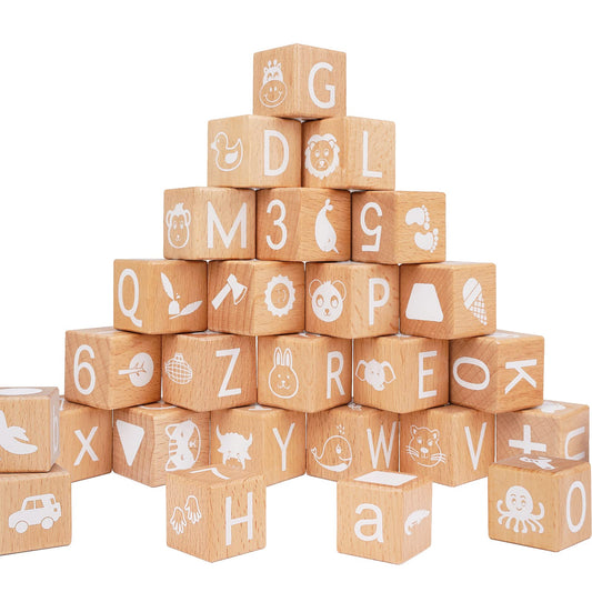 AXEARTE Alphabet Blocks stacking set with colorful letters supports early literacy and fine motor skills.