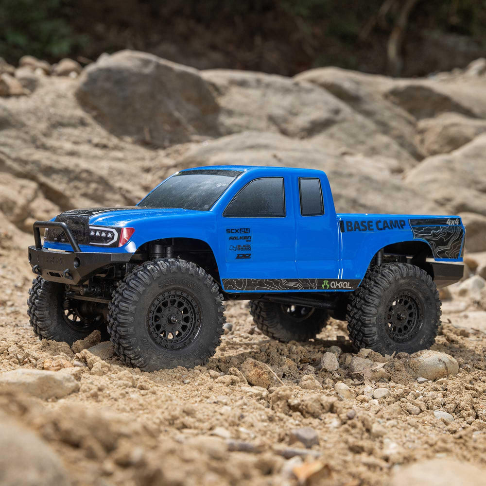 Axial Base Camp 4x4 truck side view highlights compact footprint for versatile indoor or outdoor runs.