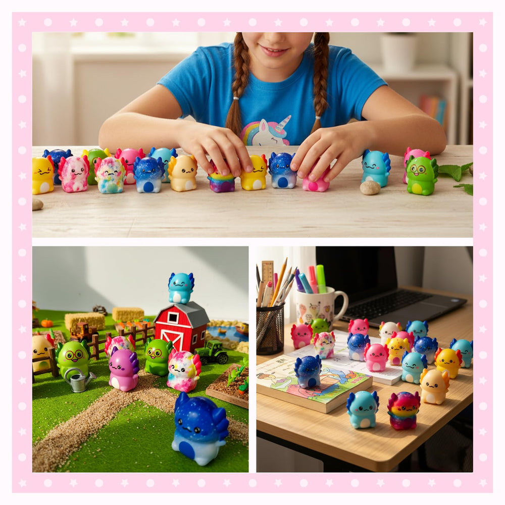 Squeezable Axolotl squishy toy promotes calm play