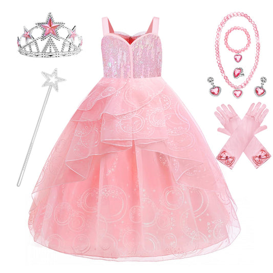 Axwcon Wicked Glinda dress with pink tulle and sequins for dress-up fun