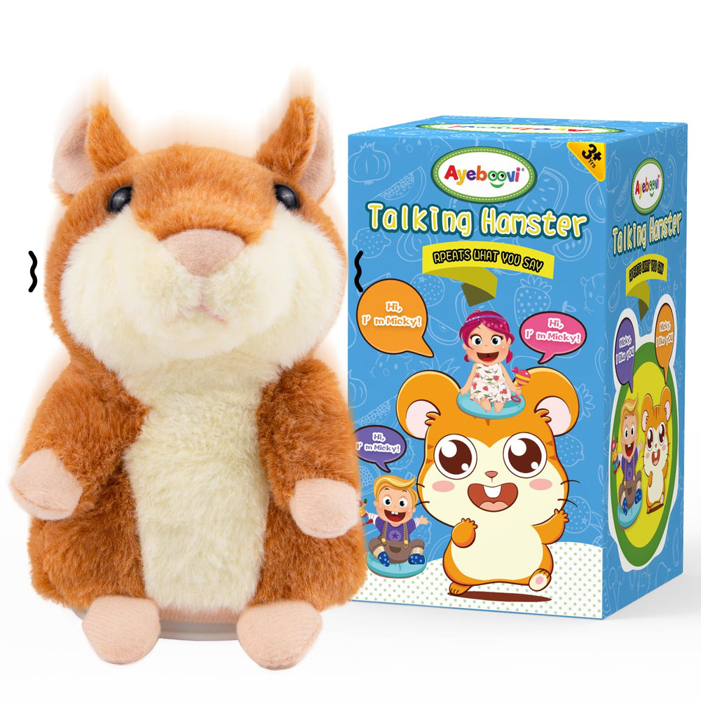Ayeboovi talking hamster repeats what you say in a cheerful voice for interactive play.