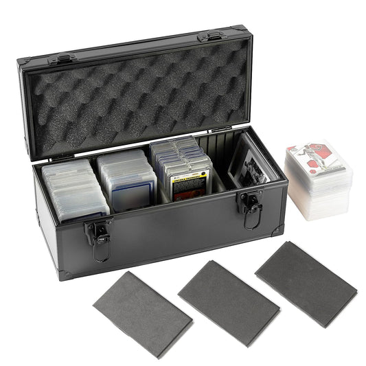 Azamou 3x4 rigid card storage box with open lid offers quick access and protection.