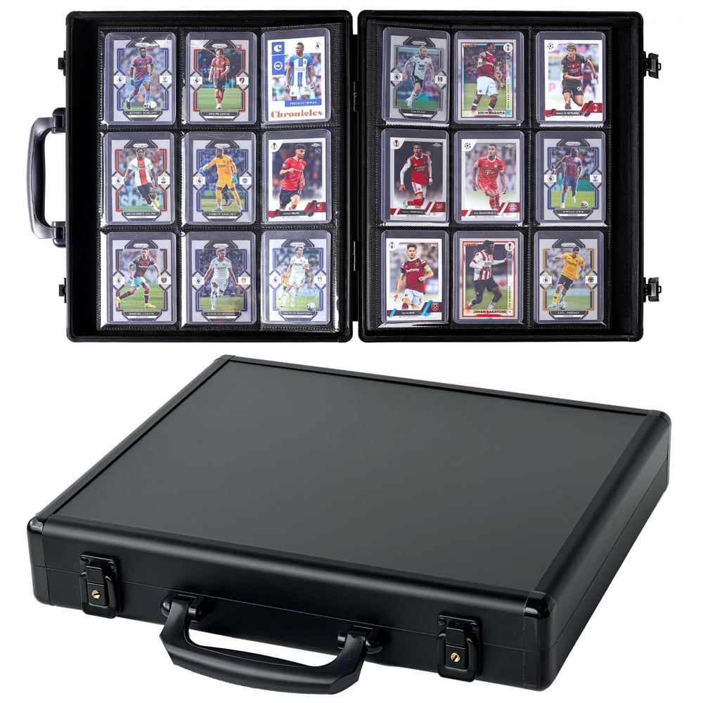 Azamou Toploader Binder hard case closed, protecting 3x4 cards during transport.