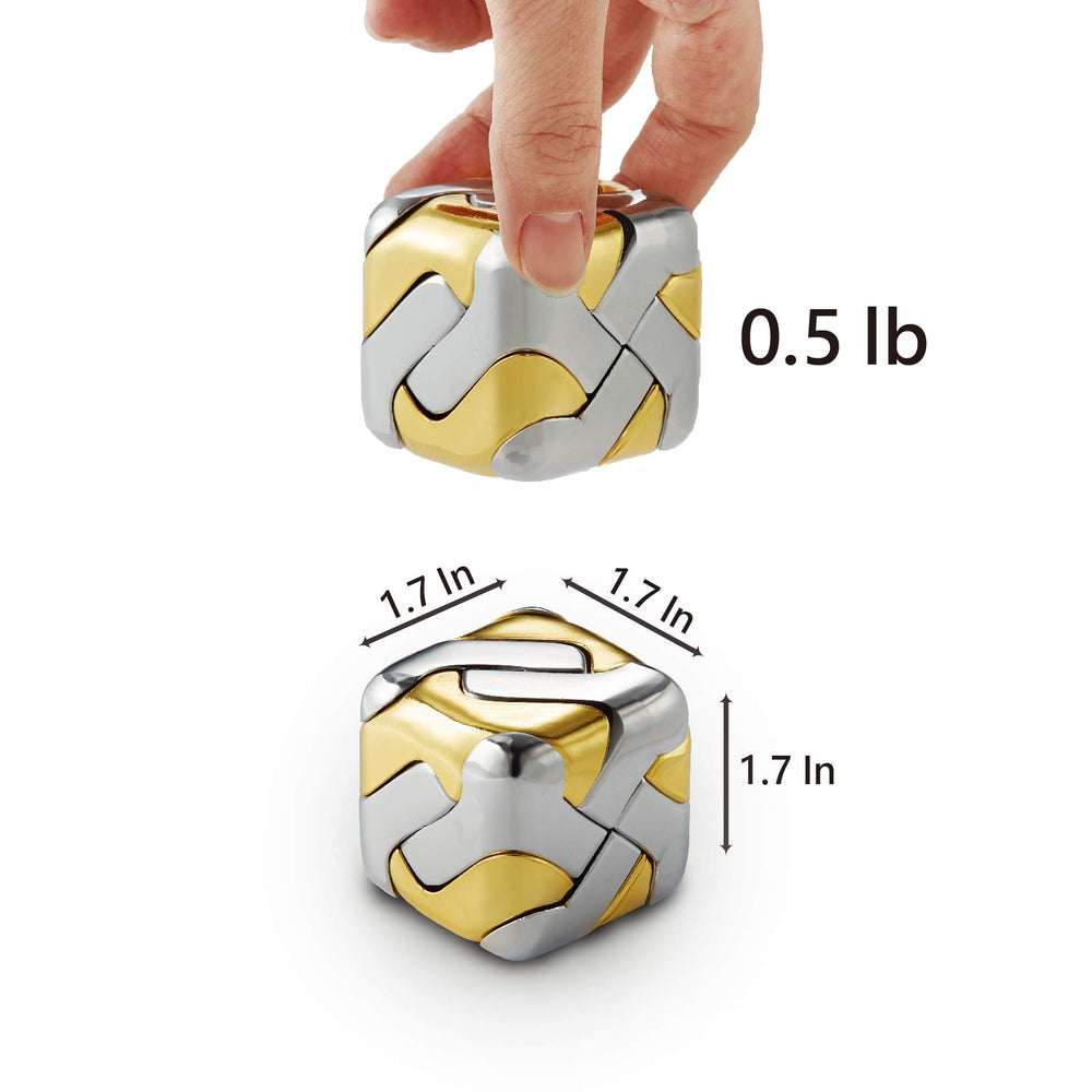 AZG Go brass and stainless steel puzzle shows satisfying mechanical assembly.