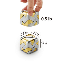 AZG Go brass and stainless steel puzzle shows satisfying mechanical assembly.