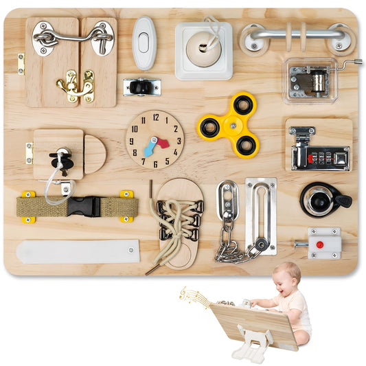Azoravio Busy Board for Toddlers: wooden activity to boost focus and fine motor skills