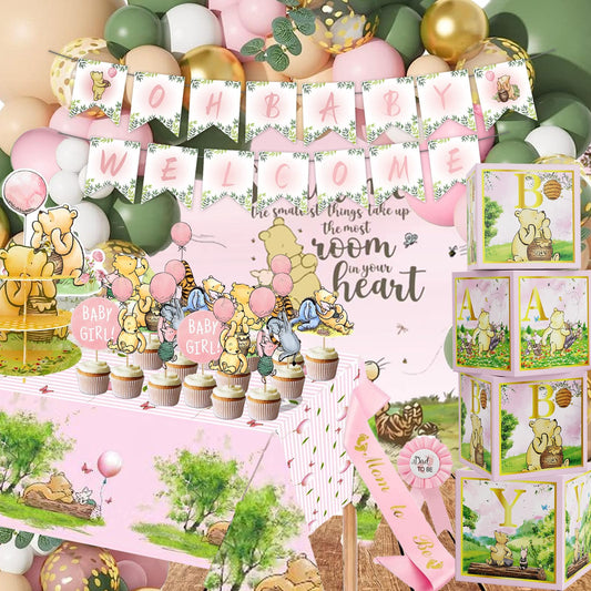 B4b3e Winnie baby shower backdrop enhances photo moments with vintage charm