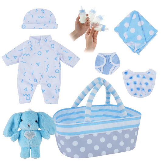 BABESIDE 8-pcs doll clothes set with bassinet, ideal for imaginative play and easy storage.