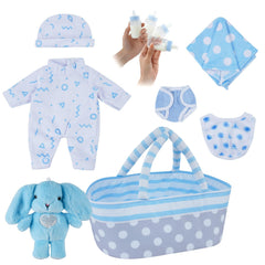 BABESIDE 8-pcs doll clothes set with bassinet, ideal for imaginative play and easy storage.