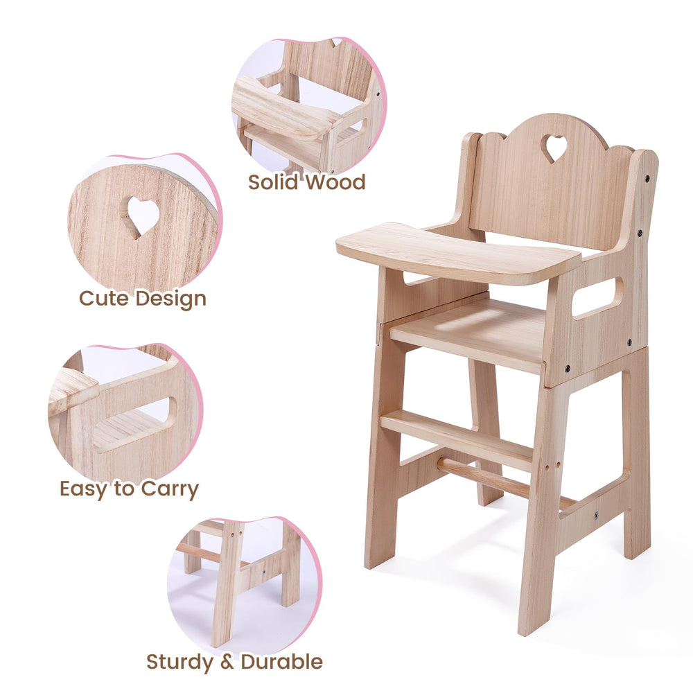 Fits up to 20-inch dolls for realistic mealtime pretend play.