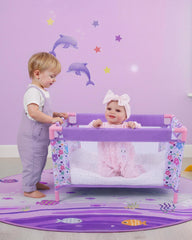BABESIDE purple nap-time scene encourages cozy storytelling for dolls.