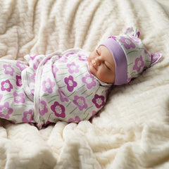 BABESIDE complete 4-piece doll blanket and hat set keeps dolls cozy.