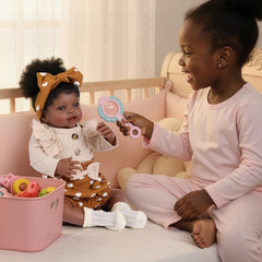 BABESIDE Reborn doll pink outfit with wooden buttons for charming presentation.