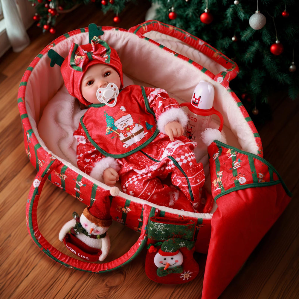 BABESIDE reborn doll bassinet—cozy holiday styling for 17-22 inch dolls