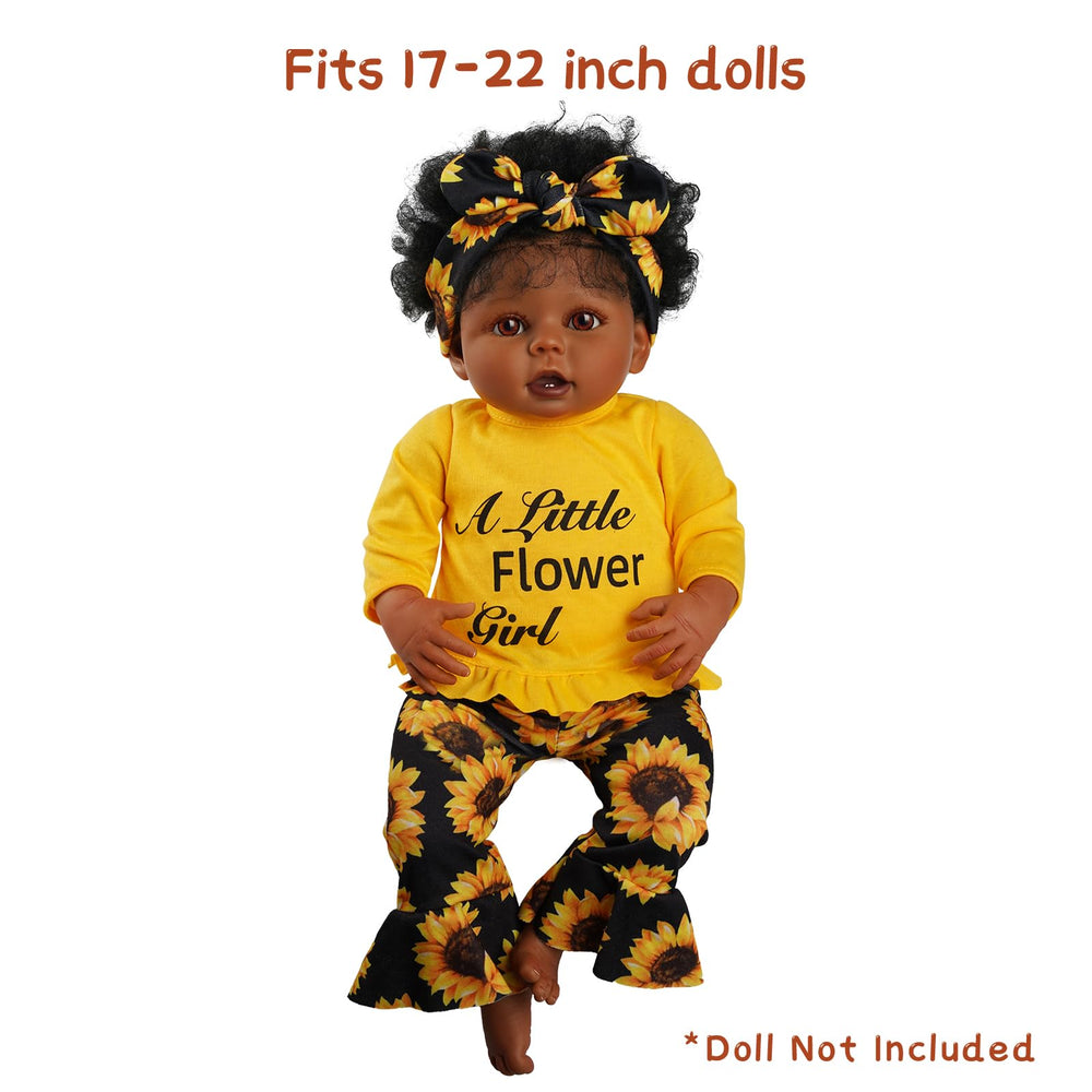 BABESIDE sunflower-print dress ensemble perfect for 17-22 inch dolls.