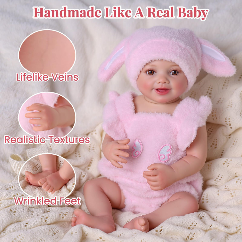 BABESIDE Sunny pink fluffy outfit with droopy ears enhances photo-ready cuteness