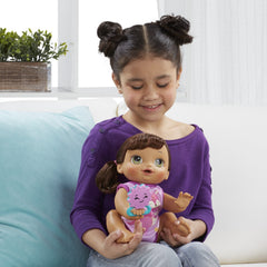 Baby Alive Brunette doll's rooted hair brushes easily for styling fun.