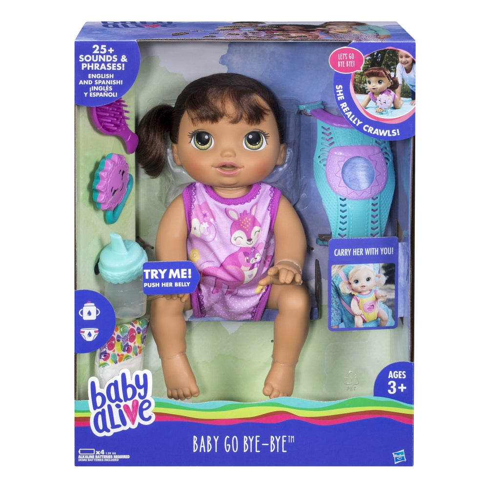 Baby Alive carrier on the go holds the Brunette doll during adventures.