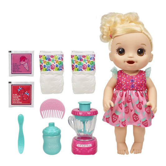 Baby Alive Magical Mixer doll using real toy blender to make pretend strawberry shake