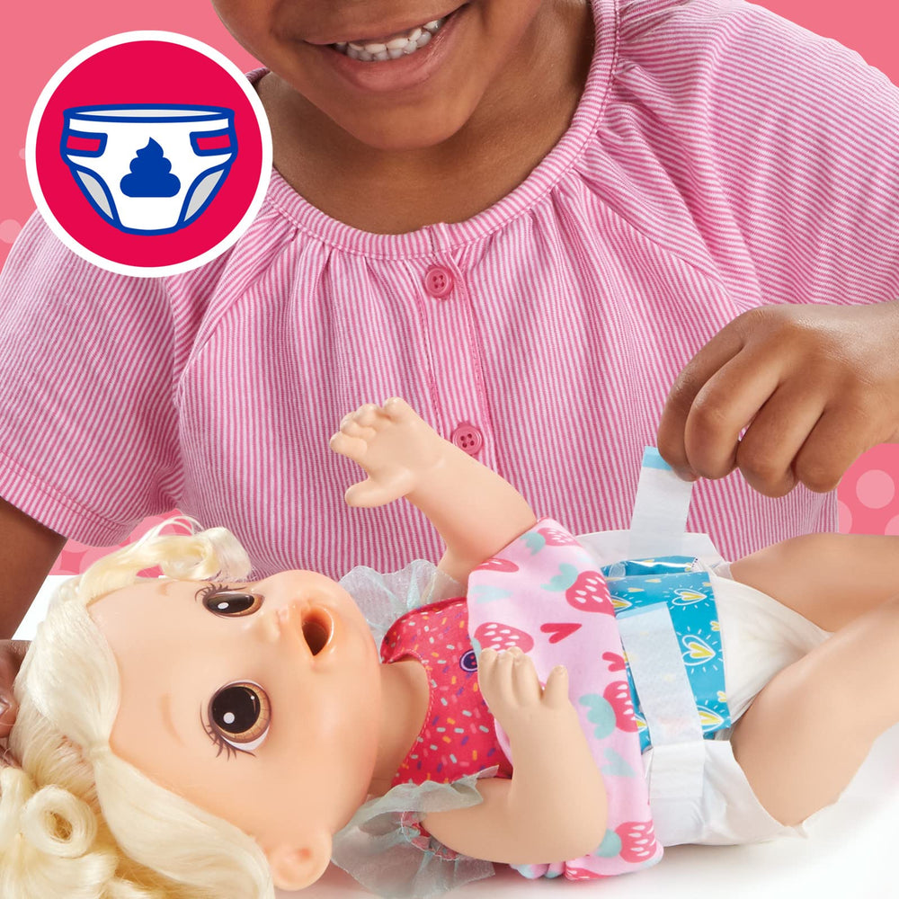 Baby Alive doll wets and poops, inviting diaper-change play