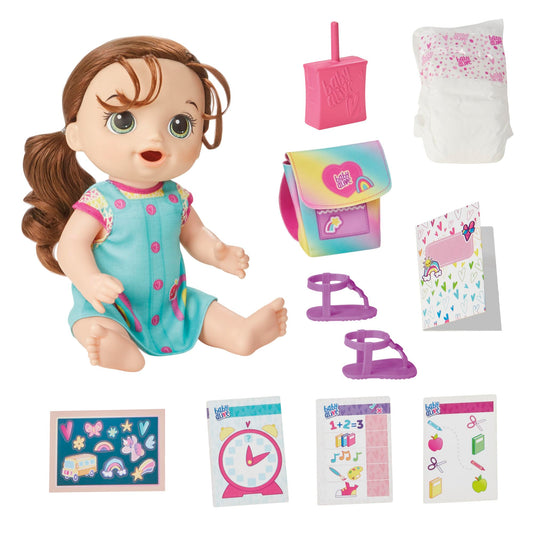 Baby Alive Time for School doll with backpack ready for imaginative back-to-school play.