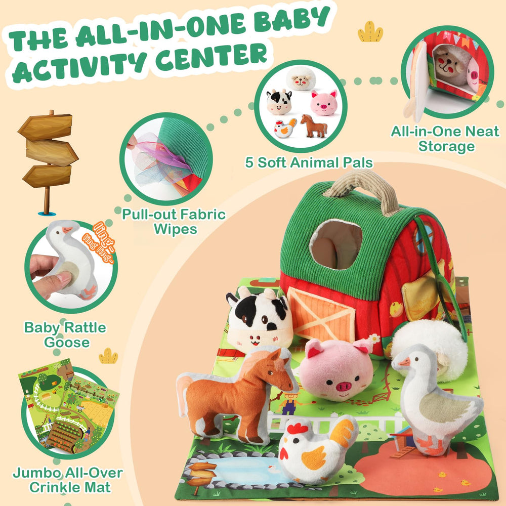 Baby farm playset with handle for on-the-go play.